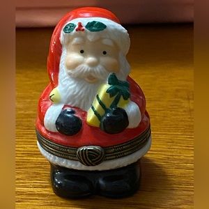 Adorable vintage Santa Claus hinged porcelain box with special message inside